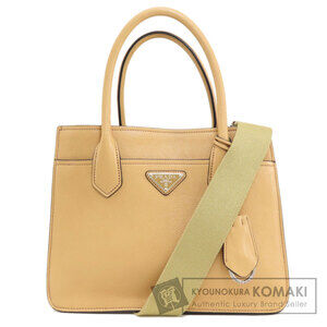 Prada beige leather 2way handbag signature triangle logo Tan Yellow